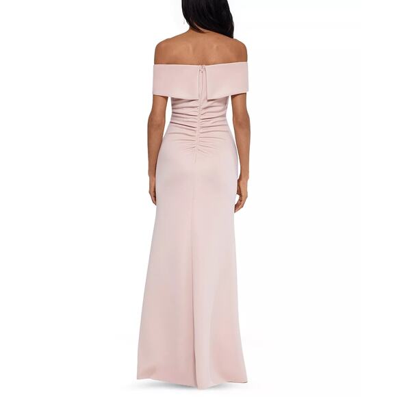 XSCAPE Women's Blush Pink Off-The-Shoulder Sweetheart Neck Ruched Gown SZ 6 - Picture 14 of 14